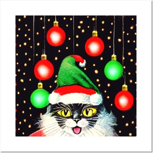 Santa Cat Christmas Lights Posters and Art